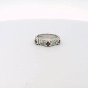 Judith Ripka Sterling Silver CZ Ruby Band Ring - Size 7